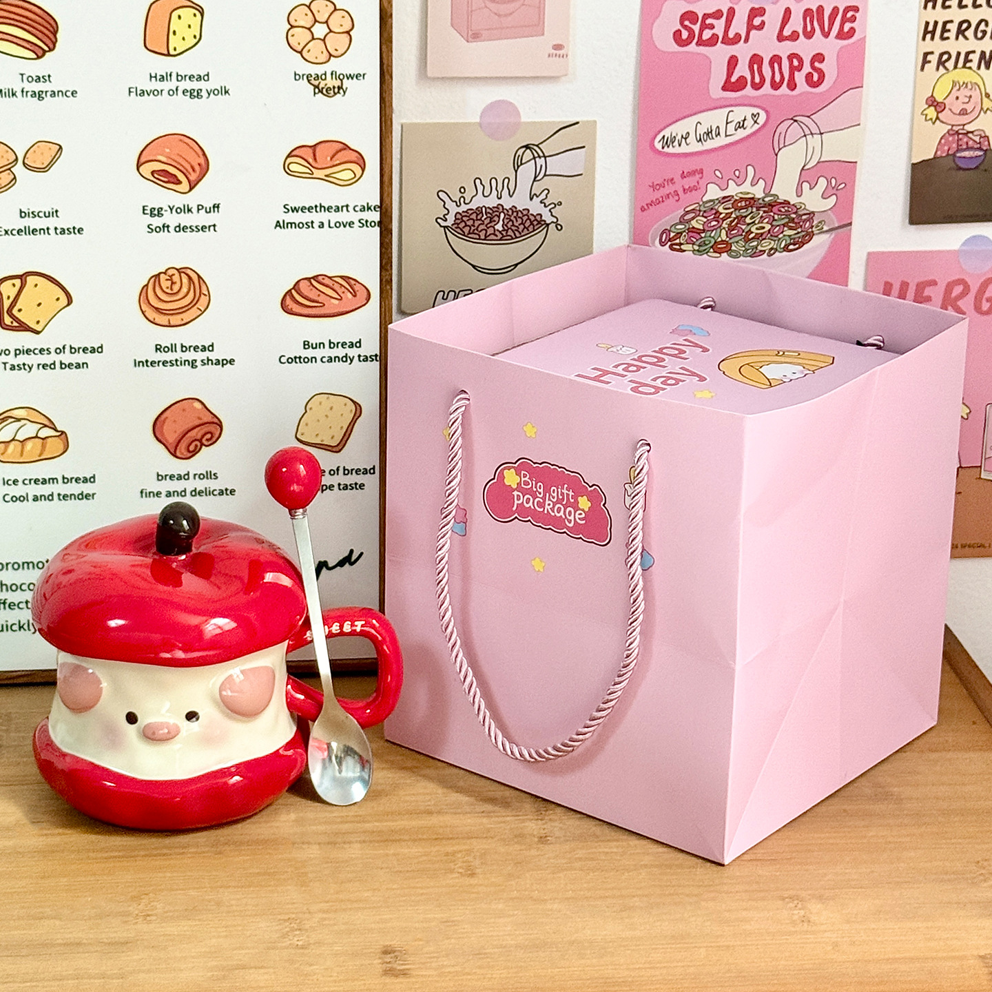 Hermosas tazas de cerámica de cerdo de manzana con tapa taza de regalo de cumpleaños taza de agua casera taza de regalo de navidad taza