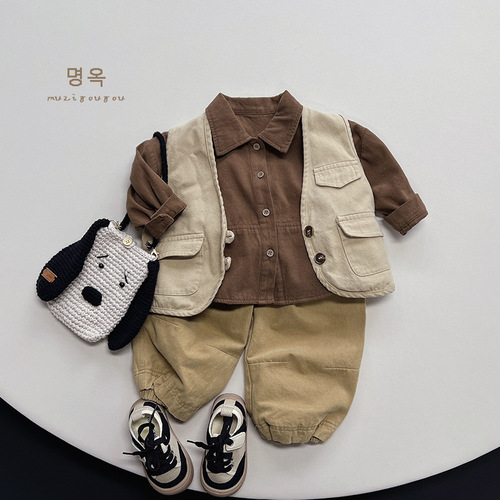 Great matching boys' shirts autumn new children's Korean style forest style versatile trendy tops girls casual jackets children's clothing