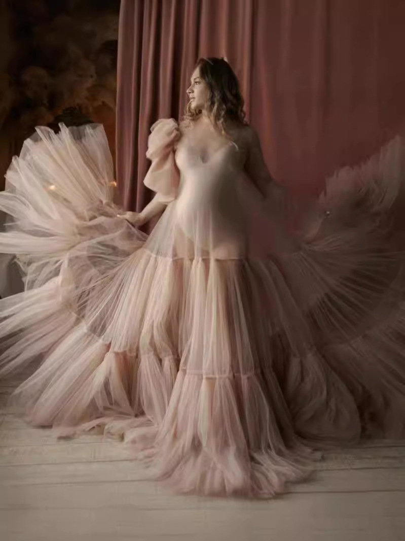 新款跨境电商网纱新娘结婚敬酒服宴会演出高贵蓬蓬性感晚礼服批发