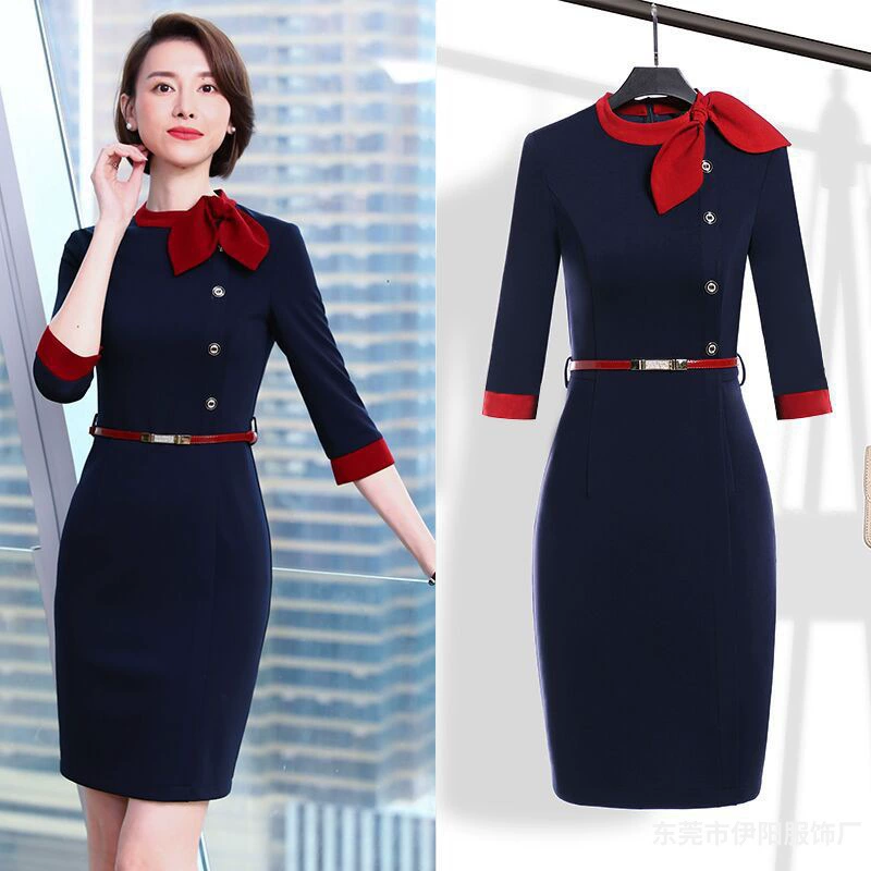 Профессиональное Платье Стюардесса модное Темперамент богиня Фан Чун осеннее платье для интервью ювелирный магазин рабочая одежда юбка