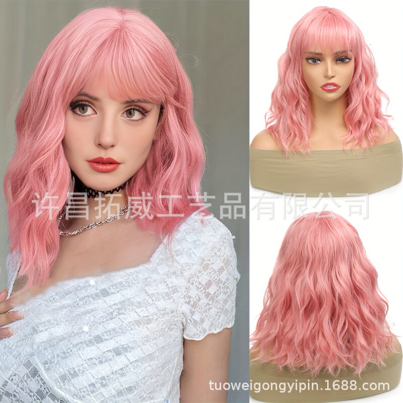 European and American wig wave curly bob wig ladies bangs wig headgear soft curly synthetic bob wig