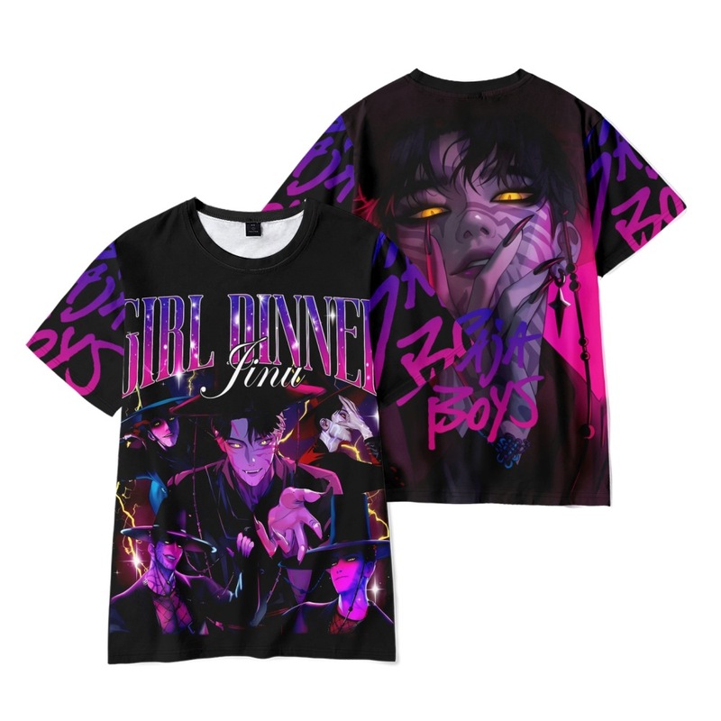 2025跨境新品KPop Demon Hunters印花短袖T恤印花成人童装夏季|undefined