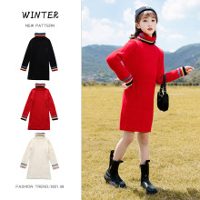 女童中长款水貂绒毛衣2025秋冬新款儿童韩版洋气高领加厚打底毛衣