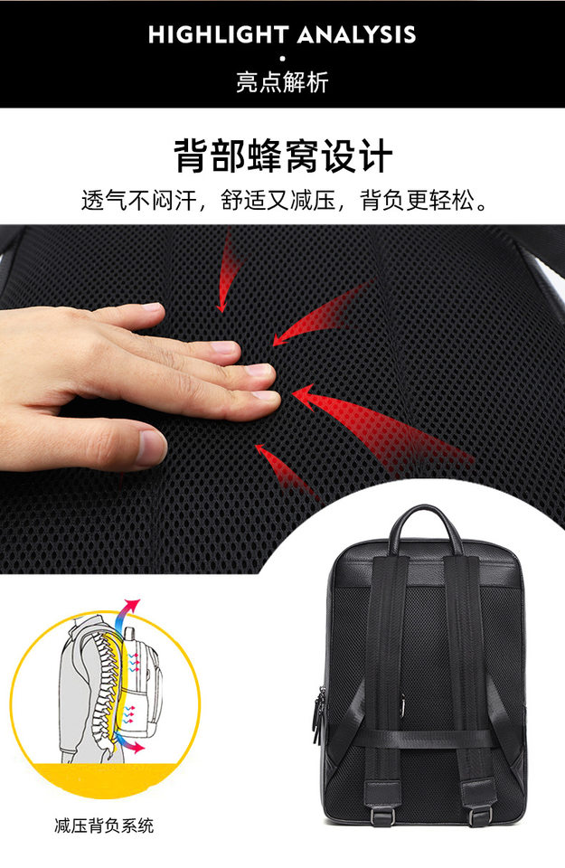 Ba lô nam da bò thật dung tích lớn 15.6 inch đựng laptop, túi du lịch 30×17×41 cm — Màu đen 1, Màu đen 2 chi tiết 7