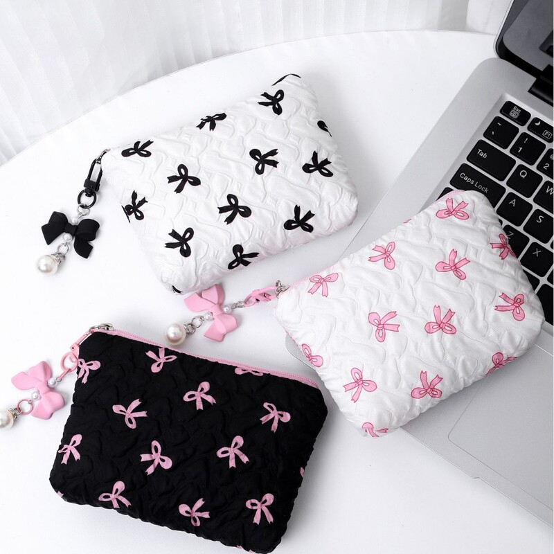 Bowknot Cosmetic Bag, Large Capacity, Cute Clutch Bag, Portable Toiletry Bag, Coin Purse, Cosmetic Storage Bag