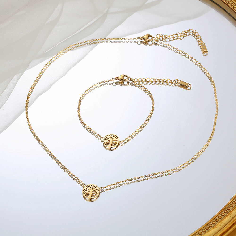 6g Weight PVD Coated Gold Plating Process Wholesale Jewelry Simple Style Tree 304 Stainless Steel 18K Gold Plated Inlaid Gold Stainless Steel Necklaces