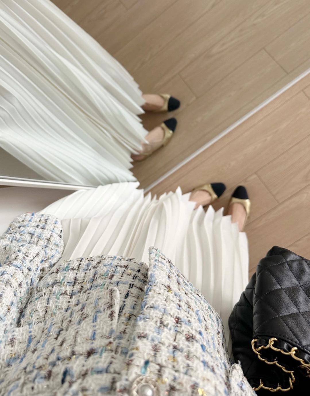 锐达 秋季新款韩版高级感西装领收腰小香风外套+垂感百褶裙两件套详情7