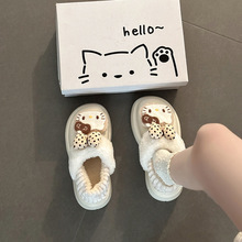 韩版可爱卡通室内保暖休闲大棉靴蝴蝶结小猫厚底女士雪地靴秋冬季