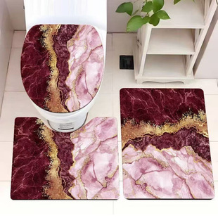Crystal Velvet Printed Floor Mat Bathroom Toilet Three-Piece Set Marble Carpet Bathroom Door Absorbent Non-Slip Mat