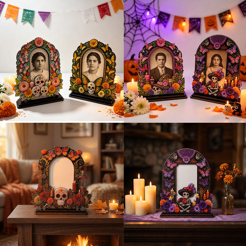 Carefully Selected Wooden Photo Frame Ornaments for the Day of the Dead, Holiday Atmosphere Decorations for Commemorating Loved Ones, and Crafts for Loved Ones' Photo Albums