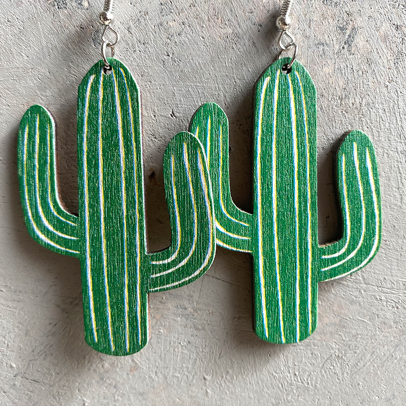 1 Pair Vacation Cactus Sunflower Horse Wood Drop Earrings display picture 2