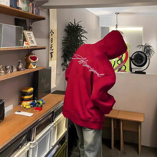 Black Letter Print Heavyweight Hooded Sweatshirt Men's American Streetwear OOTD Fashion Autumn/Winter Outerwear Oversize Hooded Sweatshirt