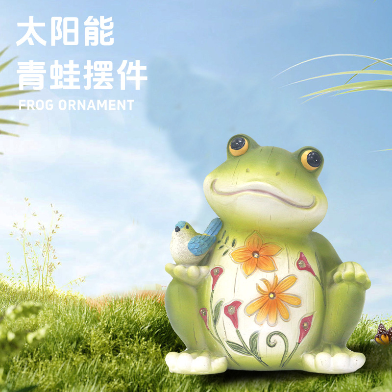 Cross-border outdoor garden courtyard decorative lights resin ornaments courtyard landscaping cute frog lights bird solar lights