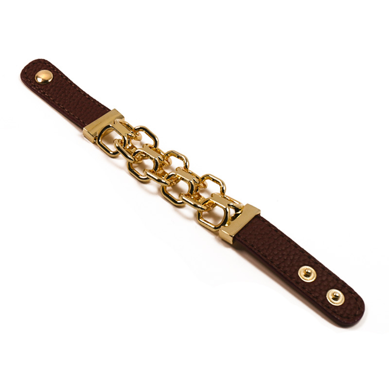 Bracciale in pelle PU tinta unita con personalità europea e americana, tendenza della personalità punk, foto di strada casual e neutra_voghion.com