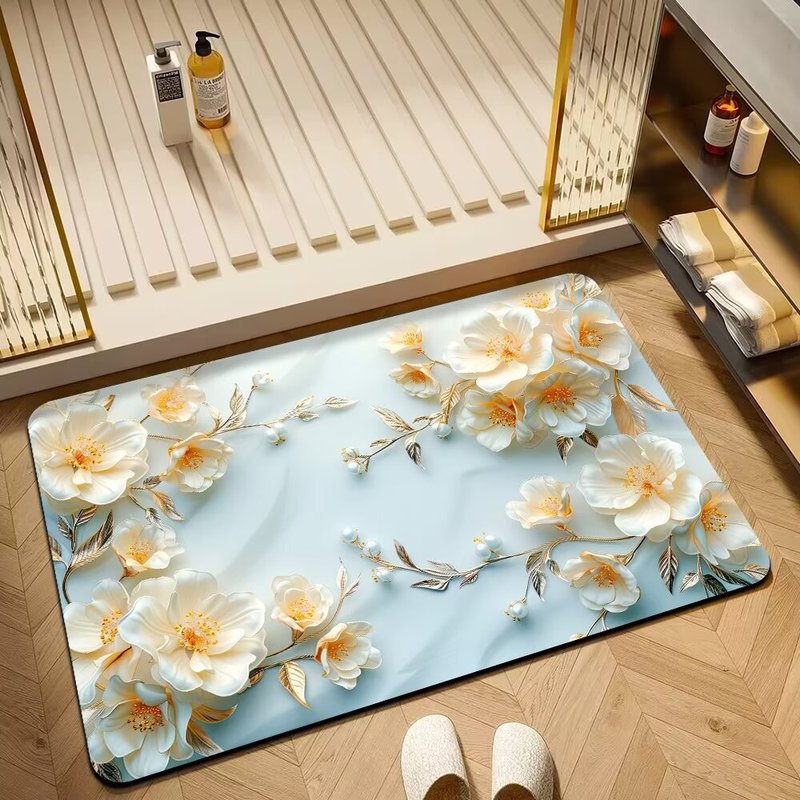 サイズ設定可能トイレ玄関マット吸水滑り止め汚れ防止珪藻泥花卉マットトイレカーペット|undefined