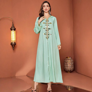 ZF4135 Middle East Cross Border Muslim Robe Beaded dress abaya Dubai Entry Luxury Ethnic Evening Dress