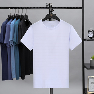 2025 Spring and Summer New Ice Silk Short-Sleeved Men's T-Shirt Couple Style Printable and Embroidered Round Neck Quick-Drying Sports Top 8807