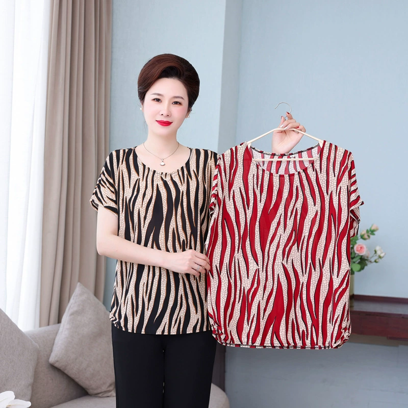 Рубашка-футболка с короткими рукавами для женщин среднего и старшего возраста (50-60 лет), летняя новинка 100kg