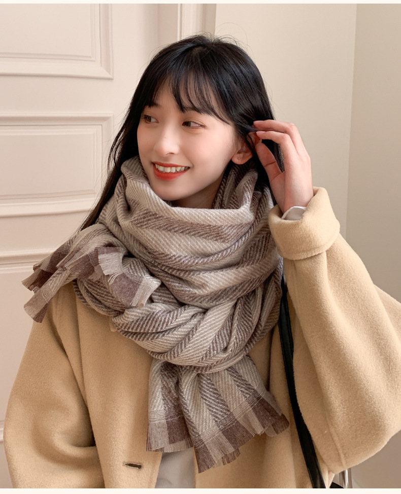 Short Beard Striped Scarf Korean Version Of The Double-sided Fashion Thickening Warm Long Shawl Student Bib display picture 1