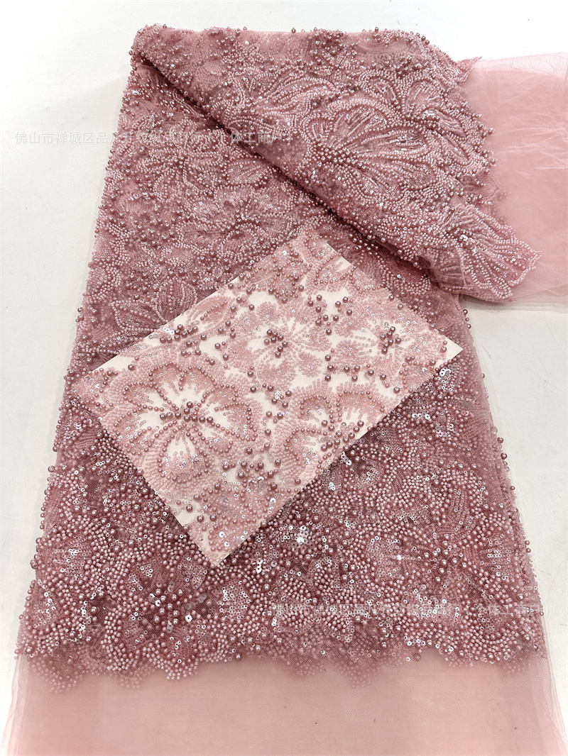 Flores tridimensionales con cuentas telas de cuentas de diseño alto vestido de boda vestido de noche telas de encaje comercio exterior transfronterizo