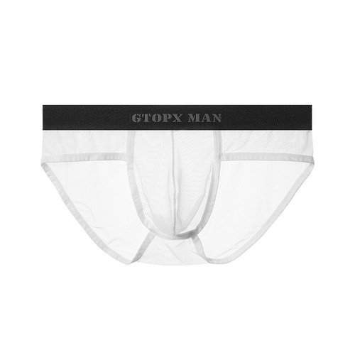 Men's ice silk transparent thin full mesh single layer U convex bag low waist breathable sports sexy briefs underwear