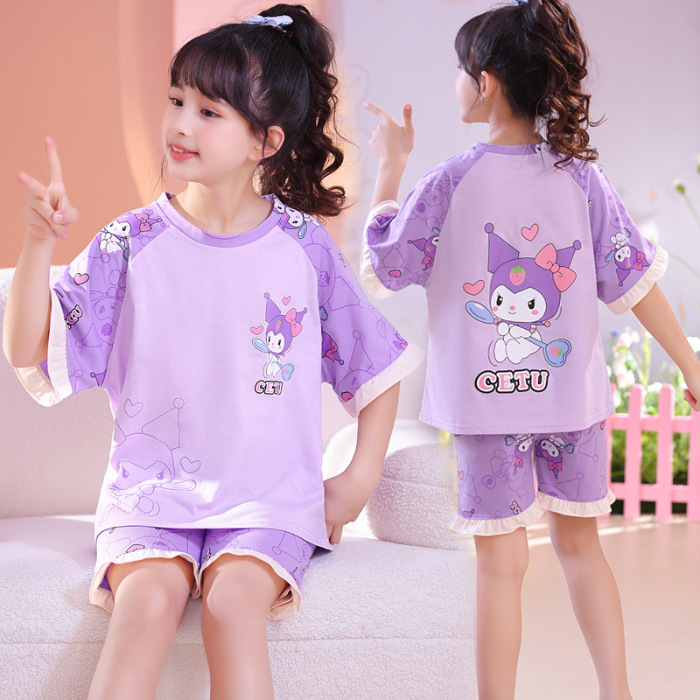 Pijamas infantiles niñas de manga corta verano delgado dibujos animados yu Gui perros niñas de niños mayores set de ropa de bebé