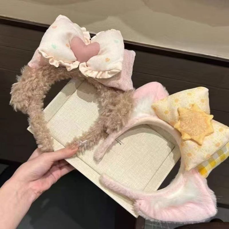 秋冬可爱蝴蝶结毛茸茸洗脸发箍女2025新款头箍卡通游乐园拍照发箍|undefined