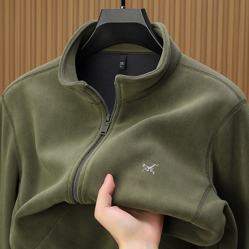 Same Style Bird Home Embroidery Autumn and Winter New Fleece Sweatshirt Men's Stand Collar Cardigan Jacket Thickened Warm Fleece Jacket