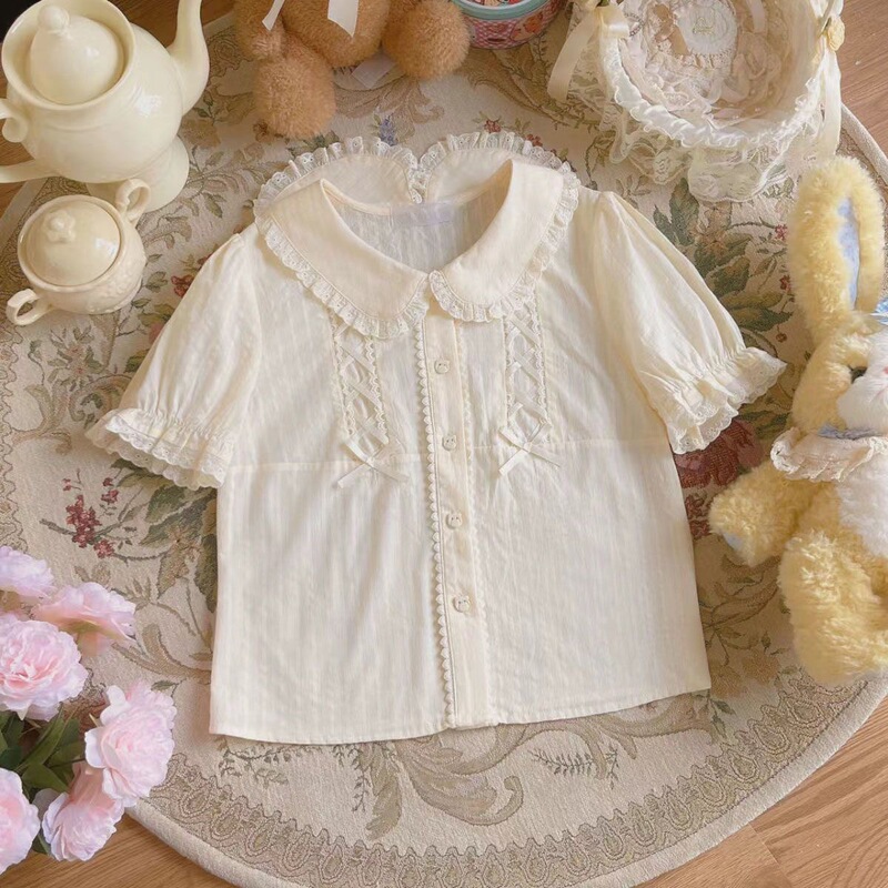 Lolita Summer New Style Doll Collar Cute Lolita Sweet Puff Short-Sleeved Shirt Jk Versatile Women's Top