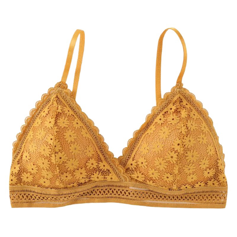 Ropa interior de las mujeres triángulo taza Correa francesa delgada sexy encaje sujetador inalámbrico belleza espalda envuelta pecho empuja hacia arriba el sujetador