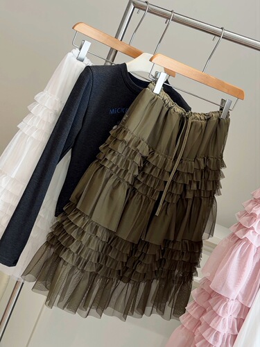 Heavy Industry Wood Ear Edge Net Band Waist Cake Skirt Women Spring New Korean Style Elegant Fullness Skirt Layered Net Dress