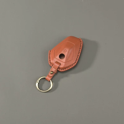 High-End Leather Cover Retro Key – Car key bag - brown-round-buckle