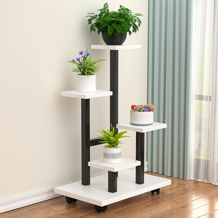 Flower Pot Rack Living Room Floor-Standing Balcony Iron Green Radish Succulent Indoor Household Wheeled Removable Flower Rack Storage Rack