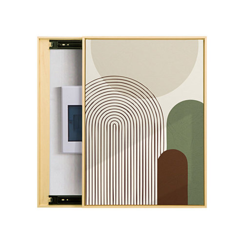 北欧抽象线条电表箱装饰画竖版可推拉遮挡配电箱挂画绿色小清新