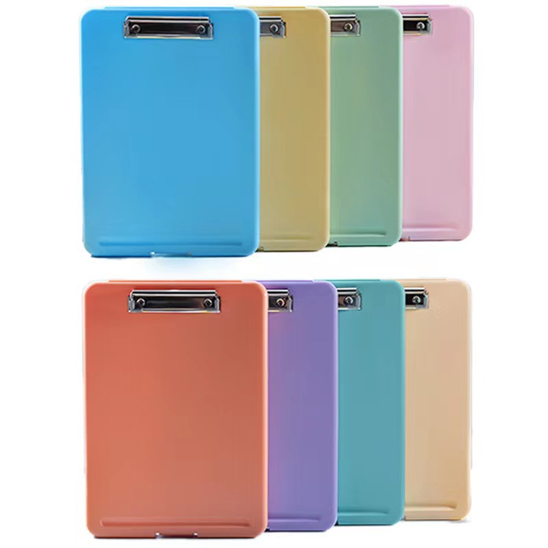 A4 caja de archivo vertical suministros de oficina multifuncional plástico clip de una sola fuerza clip plano caja de almacenamiento de papel de prueba logotipo imprimible