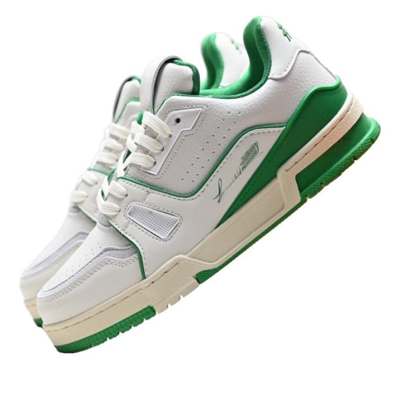 Vintage Pattern Lace-up Trainers Thick Sole White Running Shoes_voghion.com