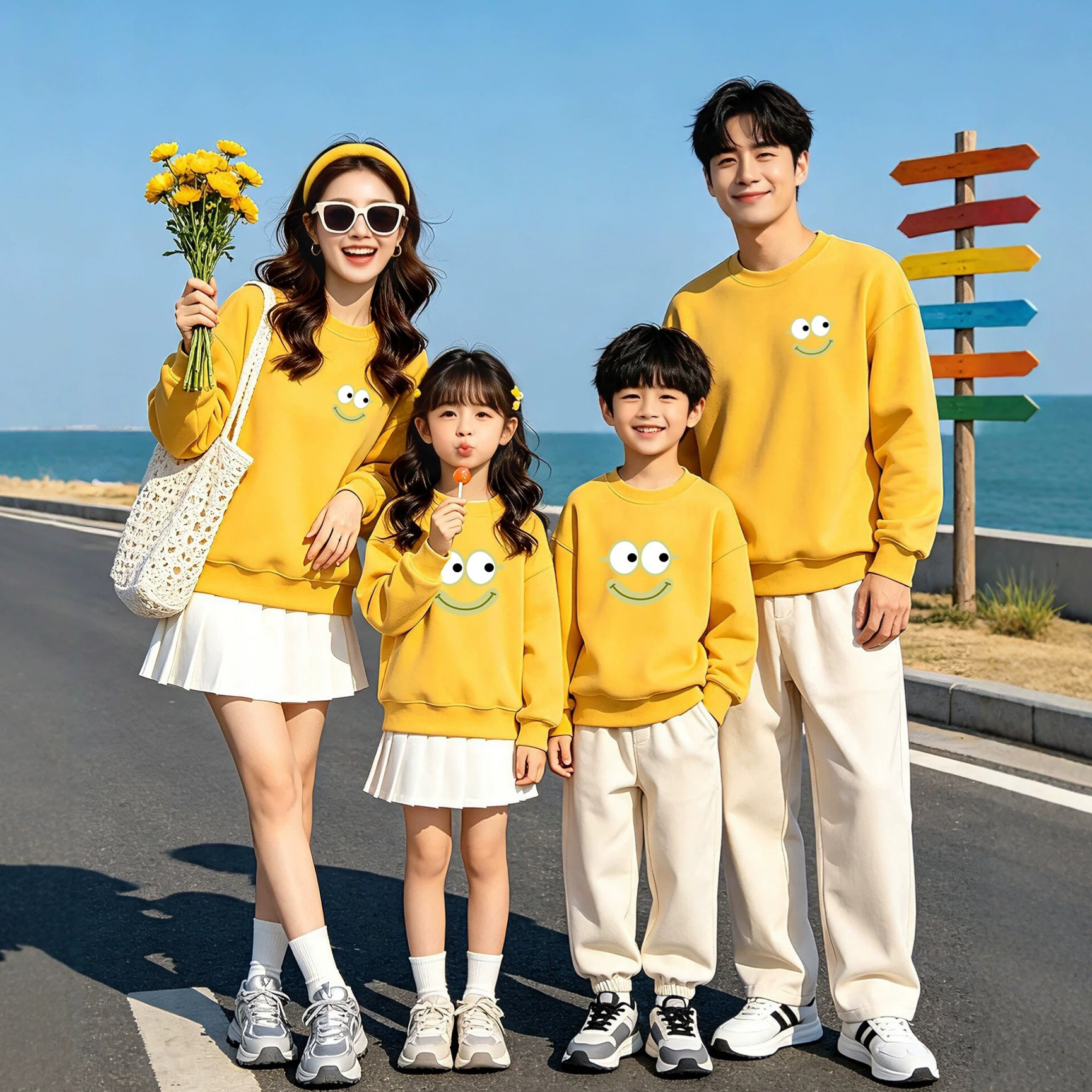 2026 Autumn New Style Family Outfits for Three, Fun Parent-Child Casual Round-Neck Sweatshirts for Family Photoshoots