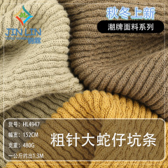 粗针坑条提花面料 高弹亲肤毛衣面料 秋冬肌理感强保暖针织罗纹布