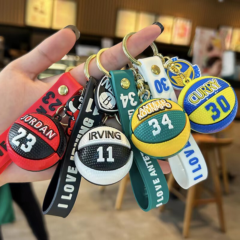 Fashionable and Creative Cartoon James Jordan Miniature Basketball Keychain, Trendy Accessory for Boys' Bags