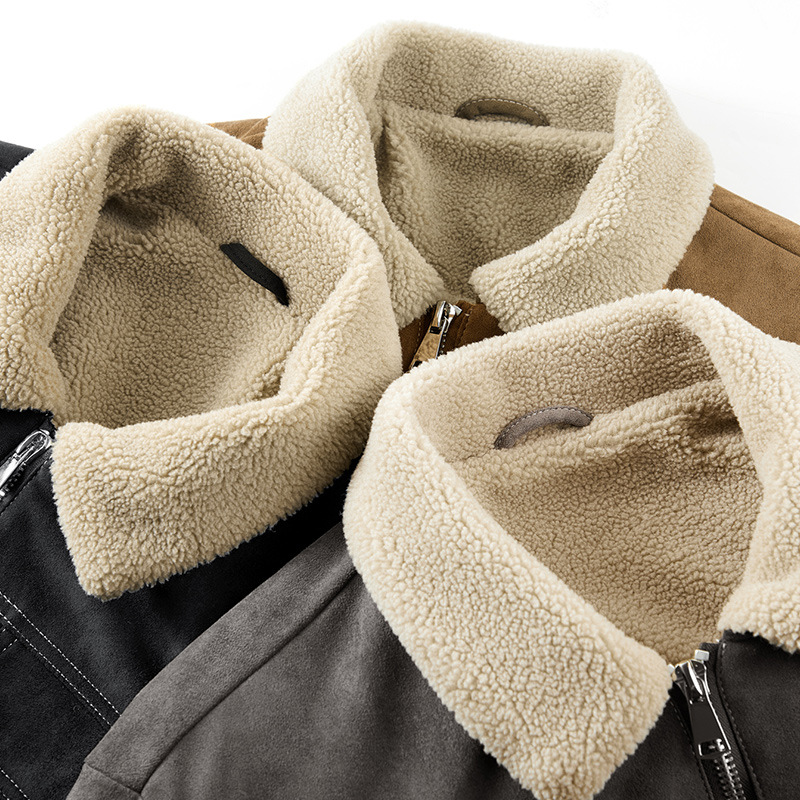 Abrigo de algodón acolchado de gamuza para hombres Otoño e Invierno ropa de trabajo vintage abrigo de algodón acolchado Cuello de piel Chaqueta de algodón acolchado chaqueta forrada de lana de cordero
