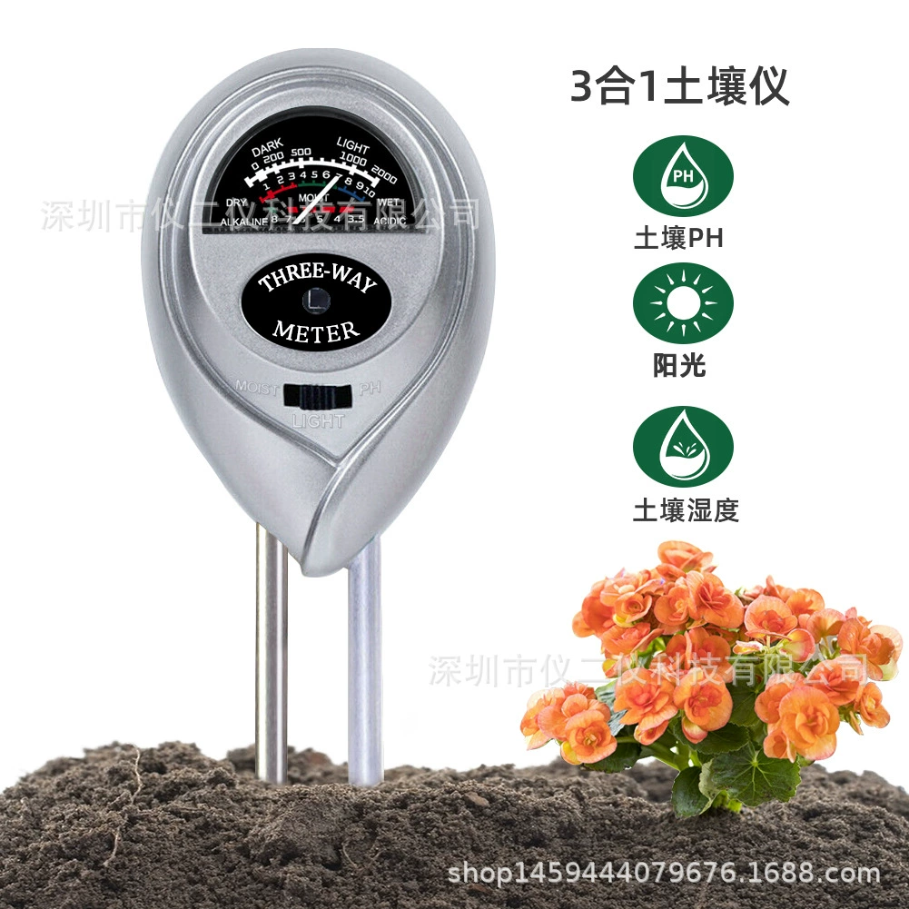Детектор почвы «Три в одном» с круглой головкой, измеритель влажности почвы, тестер pH-метра, измеряющий значение pH Silver