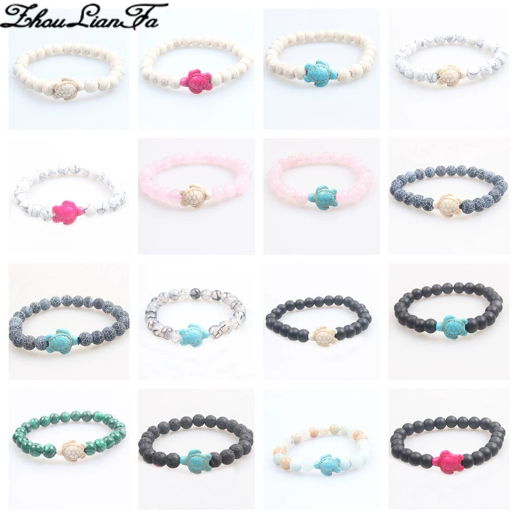 Чжоу Ляньфа трансграничный новый зеленый сосновый камень черепаха вулканический камень белый сосновый камень несколько мужских и женских эластичных браслетов оптом