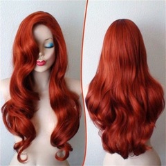 Fashionable Long Curly Hair with Bangs, Red Mermaid Cosplay Wig, High-temperature Silk Headcover for Women