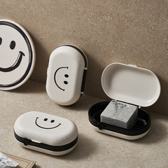 ins style smiley face soap box double layer with lid storage dormitory home punch-free wall-mounted soap box storage rack