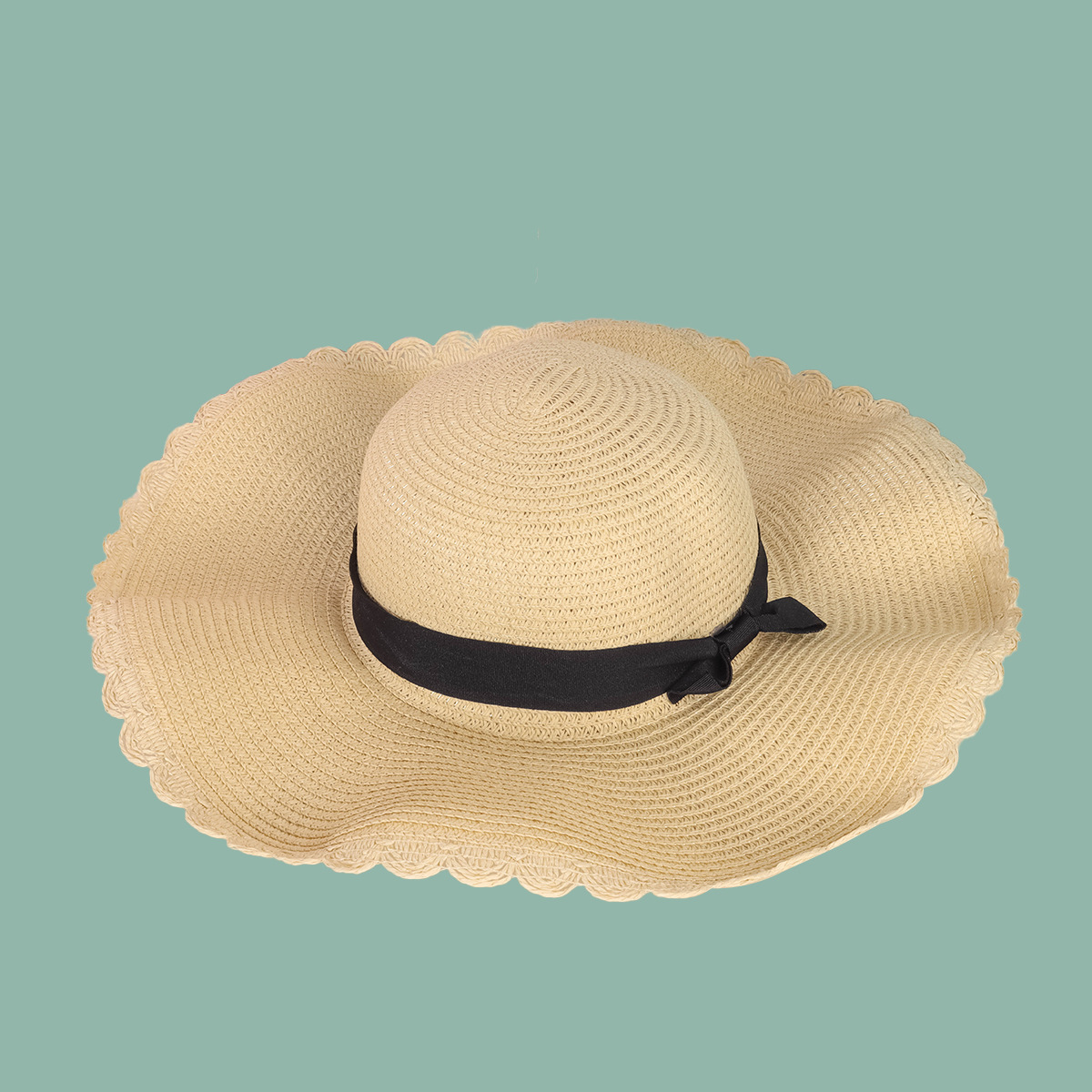 Korean Fashion Bowknot Wave Side Shade Straw Hat display picture 2