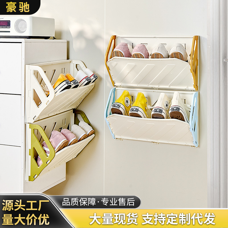 ドアの後ろの靴棚は穴を開けないで盗難防止のドアの入り口の家庭用の簡易な折り畳みの壁掛け式の収納は壁の浴室のスリッパの棚を掛けます。|undefined
