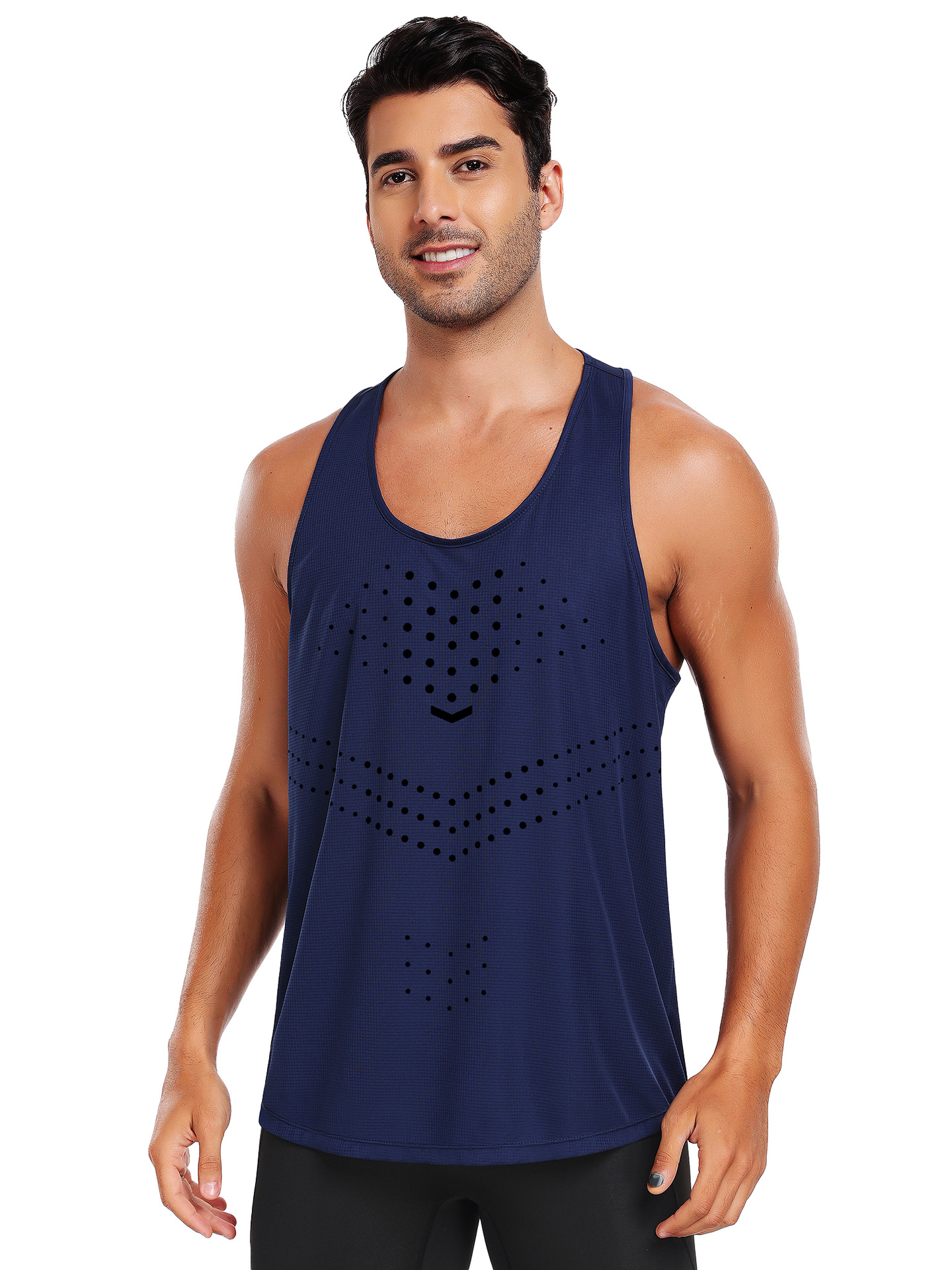 2025 verano nuevo estilo patrón de puntos, chaleco de corredor de secado rápido y transpirable para hombre, ropa deportiva de seda de hielo para correr