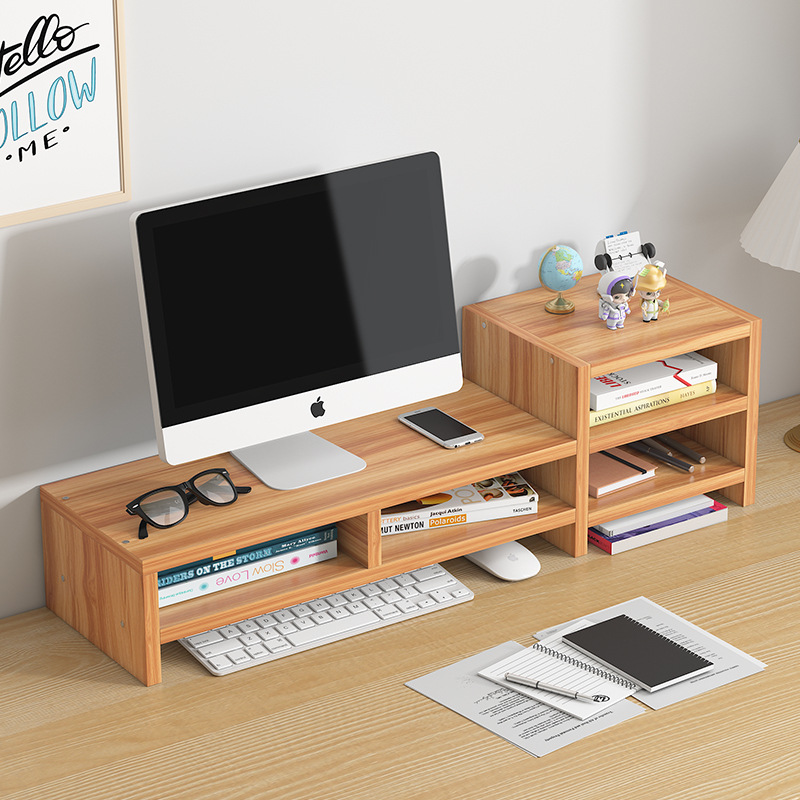 Computer Monitor Riser with Thickened Wooden Base, Desktop Storage Organizer Shelf Cabinet for Dormitory Office Desk