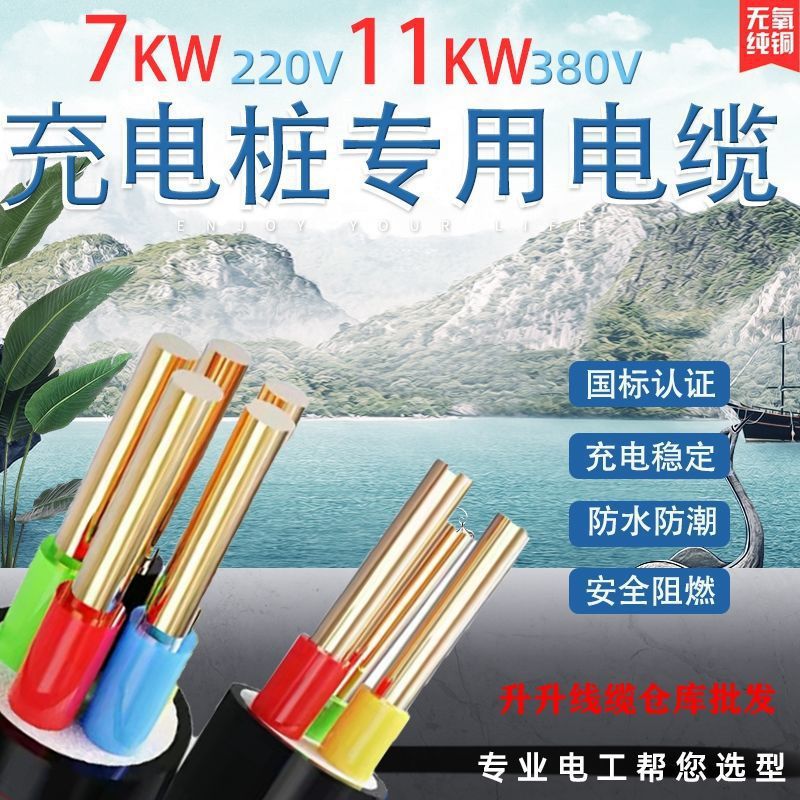 新能源充电桩电线3/5芯6 10 16平方7KW11KW国标YJV铜芯阻燃电缆线