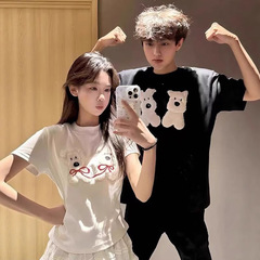 夏純綿半袖tシャツカップル服だらだらしています。